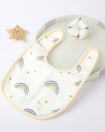 Baveta in Forma de U, din Bumbac, pentru Copii 0-12 Luni, Rezistenta la Apa, cu Capse, Model Curcubeu, 21x30 cm