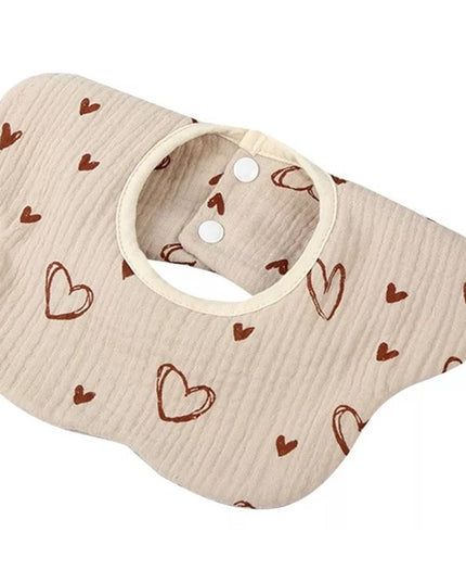 Baveta Tip Floare, din Bumbac, pentru Copii 0-12 Luni, Rezistenta la apa, cu Capse, Model cu Inimioare, 26 x 29 cm
