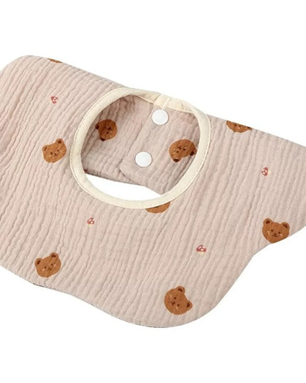 Baveta Tip Floare, din Bumbac, pentru Copii 0-12 Luni, Rezistenta la apa, cu Capse, Model cu Ursuleti, 26 x 29 cm