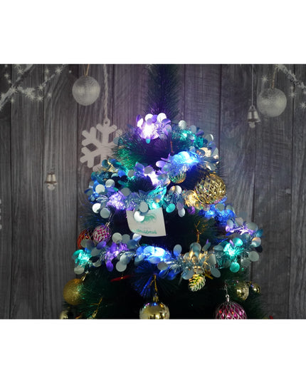 Beteala Craciun cu LED, Albastra, model cu paiete rotunde, x , PVC, Sir, Artificiala