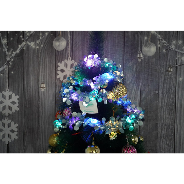 Beteala Craciun cu LED, Albastra, model cu paiete rotunde, x , PVC, Sir, Artificiala