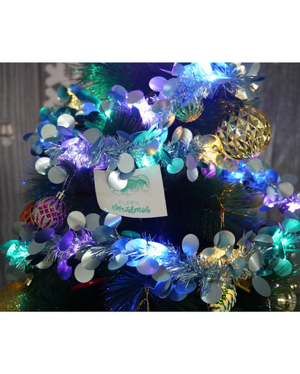 Beteala Craciun cu LED, Albastra, model cu paiete rotunde, x , PVC, Sir, Artificiala