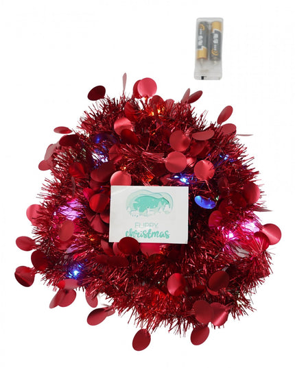 Beteala Craciun cu LED, Rosie, model cu paiete rotunde, x , PVC, Sir, Artificiala