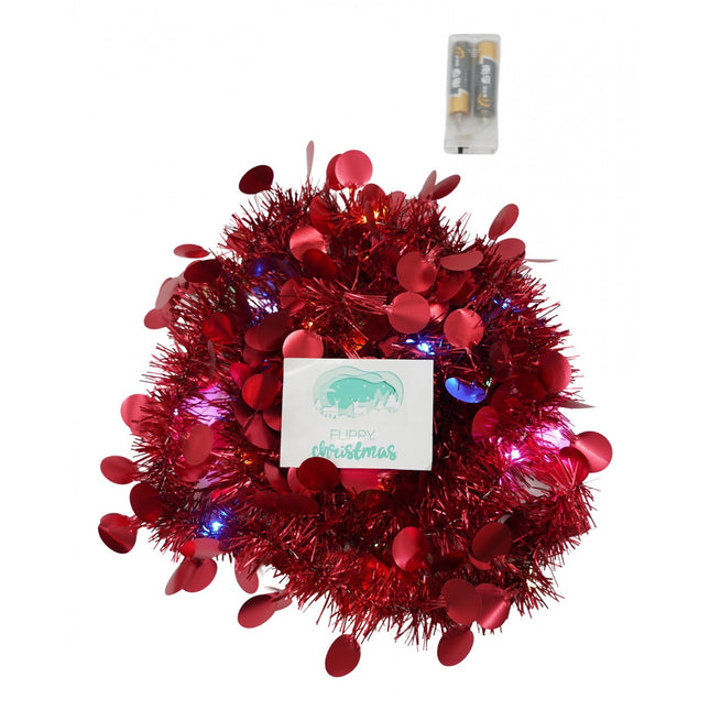 Beteala Craciun cu LED, Rosie, model cu paiete rotunde, x , PVC, Sir, Artificiala