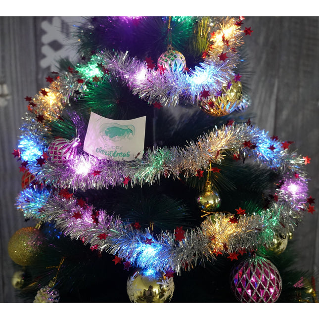 Beteala Craciun cu LED, Rosie, model cu stelute, x , PVC, Sir, Artificiala