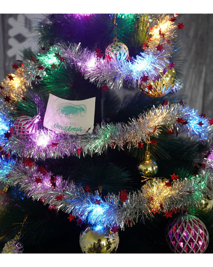 Beteala Craciun cu LED, Rosie, model cu stelute, x , PVC, Sir, Artificiala