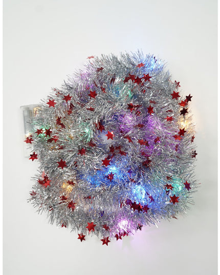 Beteala Craciun cu LED, Rosie, model cu stelute, x , PVC, Sir, Artificiala