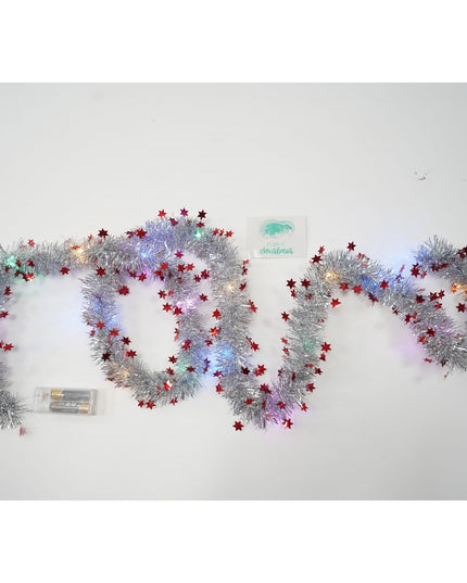 Beteala Craciun cu LED, Rosie, model cu stelute, x , PVC, Sir, Artificiala