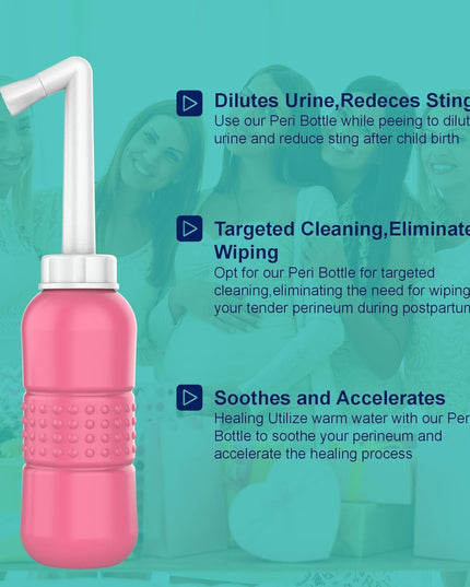 Bideu Portabil pentru Igiena Intima, pentru Postpartum/ Postoperator, 450 mL, cu Capac si Husa Galbena,Culoare Recipient