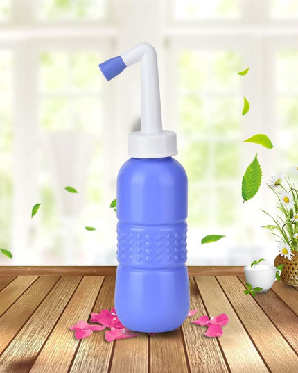 Bideu Portabil pentru Igiena Intima, pentru Postpartum/ Postoperator, 450 mL, cu Capac si Husa Galbena,Culoare Recipient