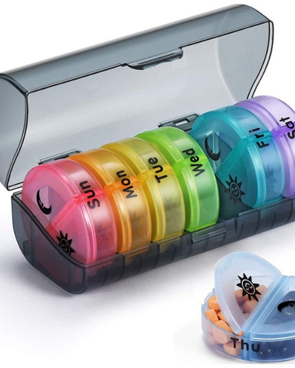 Depozitare Medicamente, 7 Zile, 14 Compartimente, Suport, Recipiente Detasabile, Portabila, Recipiente Colorate, Suport