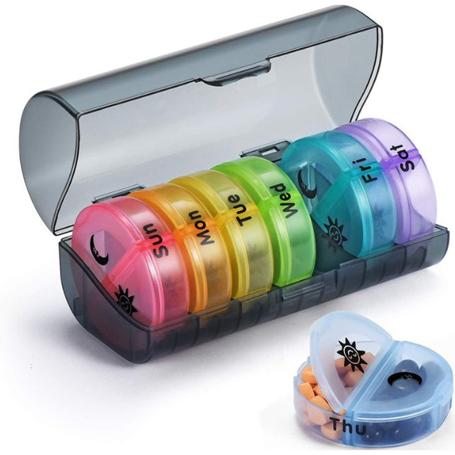 Depozitare Medicamente, 7 Zile, 14 Compartimente, Suport, Recipiente Detasabile, Portabila, Recipiente Colorate, Suport