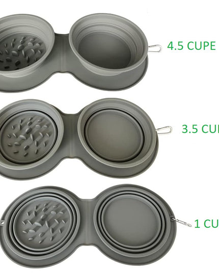 Bol Dublu pentru Animalul de Companie, din Silicon, Pliabil, Inaltime Reglabila, Antialunecare