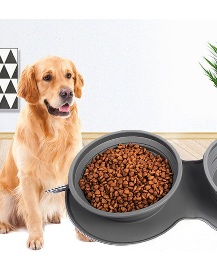 Bol Dublu pentru Animalul de Companie, din Silicon, Pliabil, Inaltime Reglabila, Antialunecare