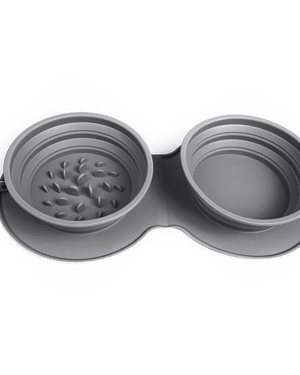 Bol Dublu pentru Animalul de Companie, din Silicon, Pliabil, Inaltime Reglabila, Antialunecare