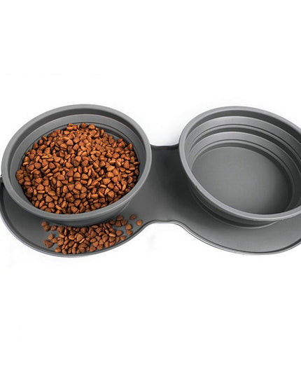 Bol Dublu pentru Animalul de Companie, din Silicon, Pliabil, Inaltime Reglabila, Antialunecare