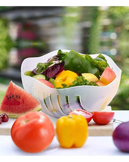 Bol Feliator pentru Salata, Castron Multifunctional pentru Legume si Fructe, pentru Spalat si Taiat Legumele, cu Scurgere si Tocator, Ergonomic, Protectie pentru Maini