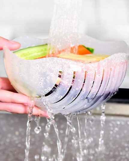 Bol Feliator pentru Salata, Castron Multifunctional pentru Legume si Fructe, pentru Spalat si Taiat Legumele, cu Scurgere si Tocator, Ergonomic, Protectie pentru Maini