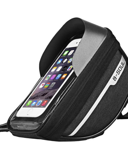 Borseta bicicleta impermeabila cu husa pentru telefon montare pe ghidon, compatibila cu telefoane de pana la 16 cm, spatiu depozitare, 18.5x9.5 cm