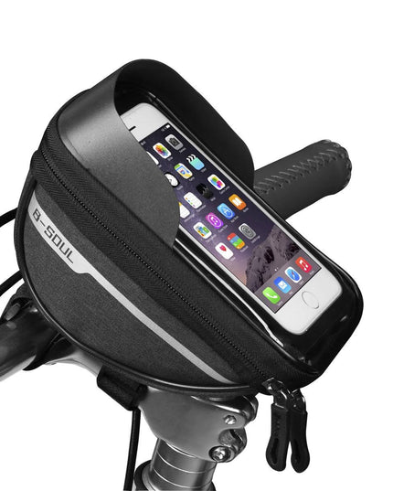 Borseta bicicleta impermeabila cu husa pentru telefon montare pe ghidon, compatibila cu telefoane de pana la 16 cm, spatiu depozitare, 18.5x9.5 cm