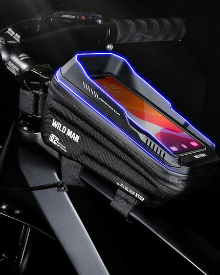 Borseta pentru bicicleta cu suport de telefon capcitate 1L, 20.5x11.1x10.5 cm, cu spatiu de stocare, protectie waterproof, ecran tactil, fixare in 3 locuri, protectie lumina, orificiu casti