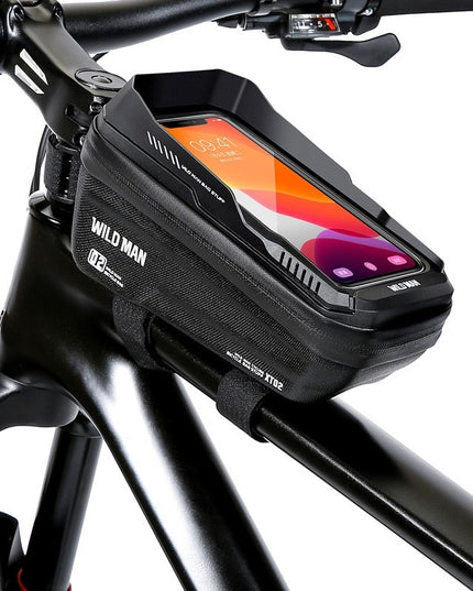 Borseta pentru bicicleta cu suport de telefon capcitate 1L, 20.5x11.1x10.5 cm, cu spatiu de stocare, protectie waterproof, ecran tactil, fixare in 3 locuri, protectie lumina, orificiu casti