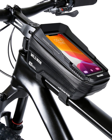 Borseta pentru bicicleta cu suport de telefon capcitate 1L, 20.5x11.1x10.5 cm, cu spatiu de stocare, protectie waterproof, ecran tactil, fixare in 3 locuri, protectie lumina, orificiu casti