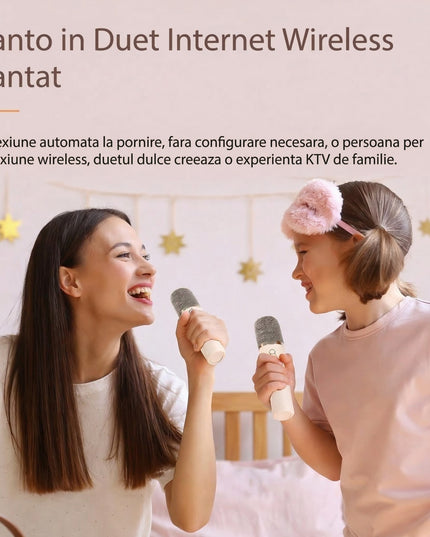 Boxa Portabila Karaoke, Bluetooth 5.3, 5-10W, Set 2 Microfoane Wireless, LED RGB, 4 Efecte Vocale, Type-C, 14 x 11 cm