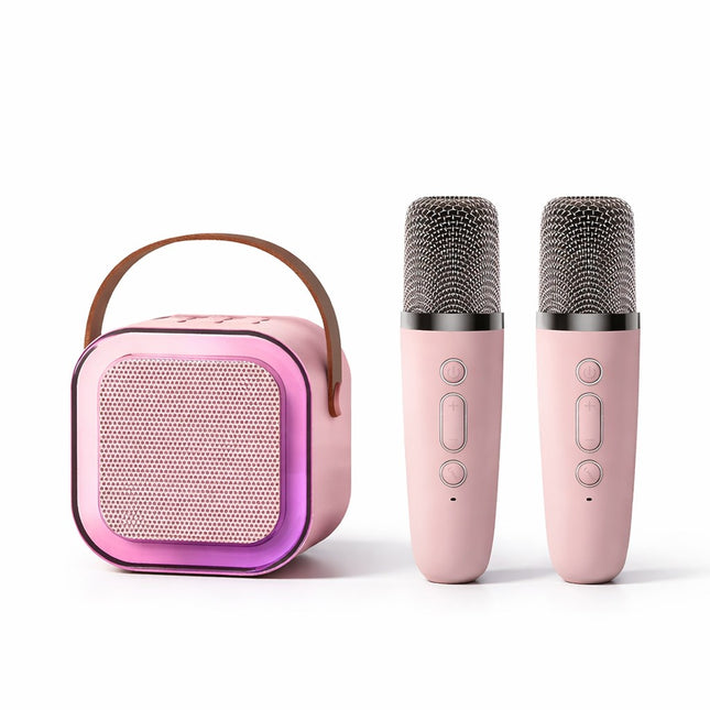 Boxa Portabila Karaoke, Bluetooth 5.3, 5-10W, Set 2 Microfoane Wireless, LED RGB, 4 Efecte Vocale, Type-C, 14 x 11 cm