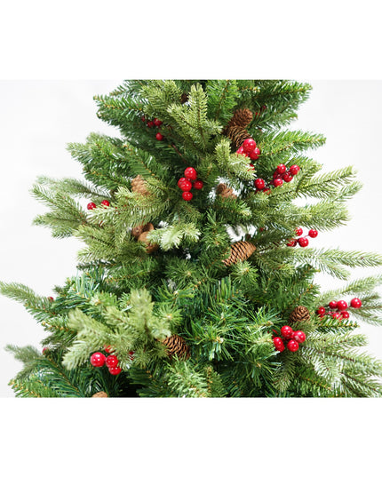 Brad artificial de Craciun bogat, decorat cu conuri pin rosii, inaltime , 774 ramuri