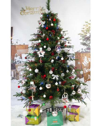 Brad Artificial de Craciun Bogat, Decorat cu Conuri Pin Rosii, pentru Interior/Exterior, Inaltime