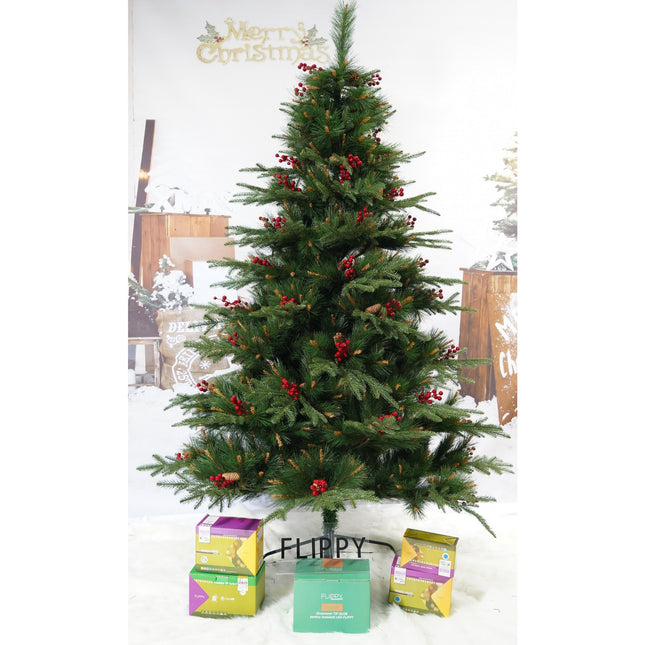 Brad Artificial de Craciun Bogat, Decorat cu Conuri Pin Rosii, pentru Interior/Exterior, Inaltime