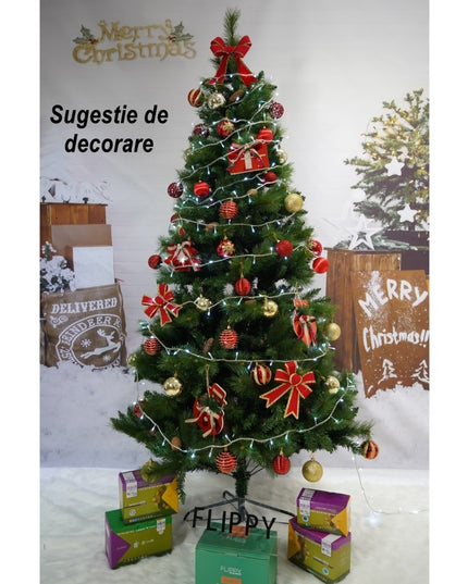 Brad artificial de Craciun, Decorat cu conuri de pin, pentru interior/exterior, inaltime , diametru , 1057 ramuri