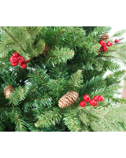 Brad artificial de Craciun, decorat cu conuri pin rosii, inaltime , diametru , 506 ramuri