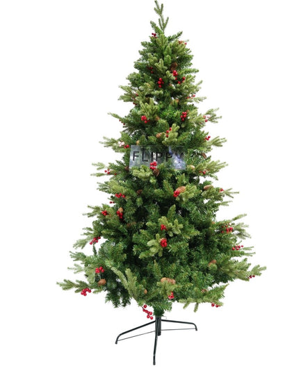 Brad artificial de Craciun bogat, decorat cu conuri pin rosii, inaltime , 774 ramuri