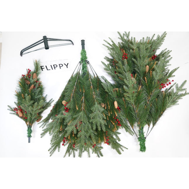 Brad artificial de Craciun Bogat Premium, decorat cu conuri pin rosii, inaltime , 414 ramuri