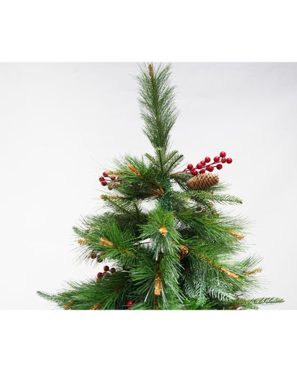 Brad artificial de Craciun Bogat Premium, decorat cu conuri pin rosii, inaltime , 414 ramuri