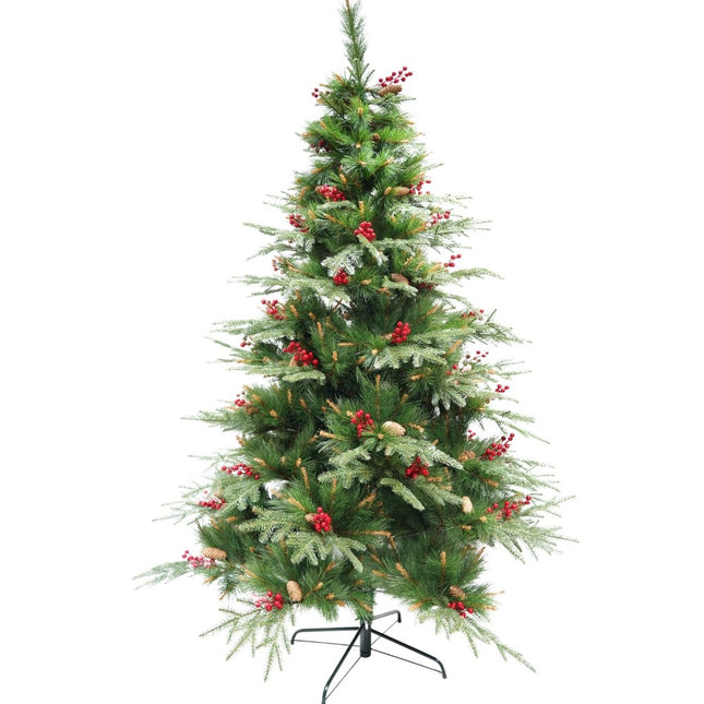 Brad artificial de Craciun Bogat Premium, decorat cu conuri pin rosii, inaltime , 414 ramuri