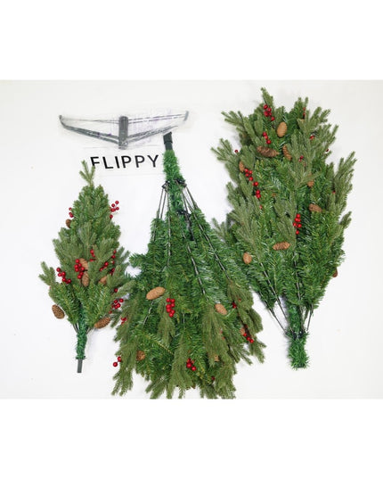 Brad artificial de Craciun, decorat cu conuri pin rosii, inaltime , diametru , 1172 ramuri