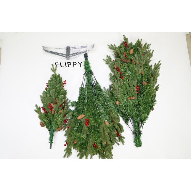 Brad artificial de Craciun Bogat, decorat cu conuri pin rosii, inaltime , 1652 ramuri