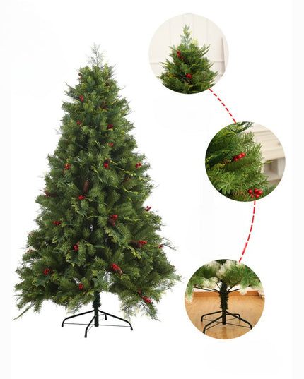 Brad artificial de Craciun Bogat, decorat cu conuri pin rosii, inaltime , 1652 ramuri