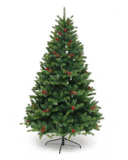 Brad artificial de Craciun Bogat, decorat cu conuri pin rosii, inaltime , 1652 ramuri