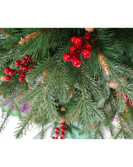 Brad artificial de Craciun, decorat cu conuri pin rosii, pentru interior/exterior, inaltime , diametru , 323 ramuri