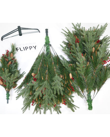 Brad artificial de Craciun, decorat cu conuri pin rosii, pentru interior/exterior, inaltime , diametru , 767 ramuri