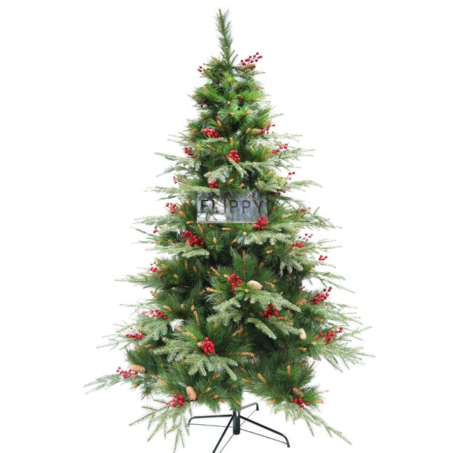 Brad artificial de Craciun, decorat cu conuri pin rosii, pentru interior/exterior, inaltime , diametru , 767 ramuri