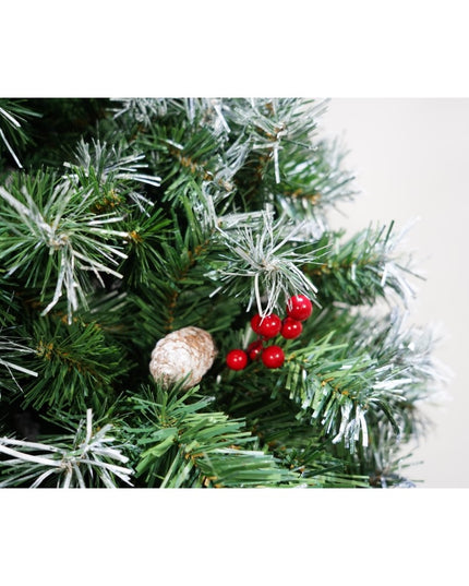 Brad artificial de Craciun nins, decorat cu conuri pin, pentru interior/exterior, inaltime , diametru , 1150 ramuri