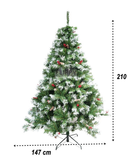 Brad artificial de Craciun nins, decorat cu conuri pin, pentru interior/exterior, inaltime , diametru , 1150 ramuri