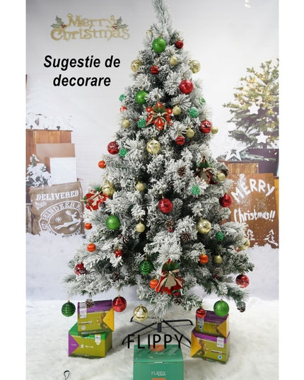 Brad artificial de Craciun nins, decorat cu conuri pin, pentru interior/exterior, inaltime , diametru , 630 ramuri