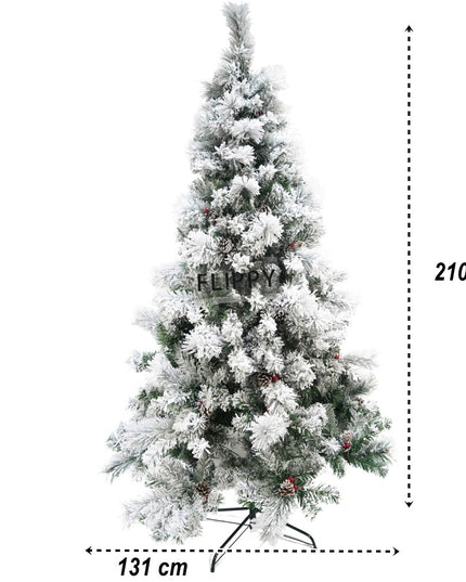 Brad artificial de Craciun nins, decorat cu conuri pin, pentru interior/exterior, inaltime , diametru , 630 ramuri