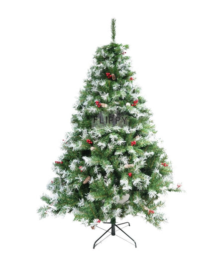 Brad artificial de Craciun nins, decorat cu conuri pin, pentru interior/exterior, inaltime , diametru , 1150 ramuri